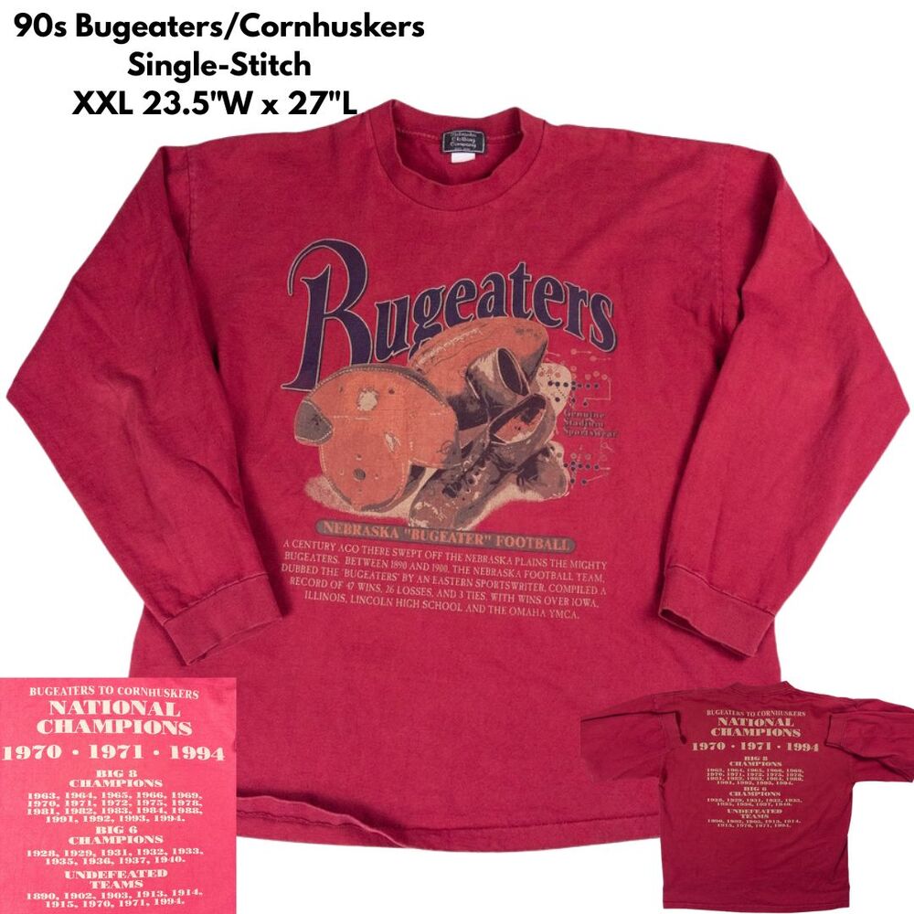 Vintage 90s Nebraska Bugeaters Cornhuskers Long‎ Sleeve Shirt XXL Red Football